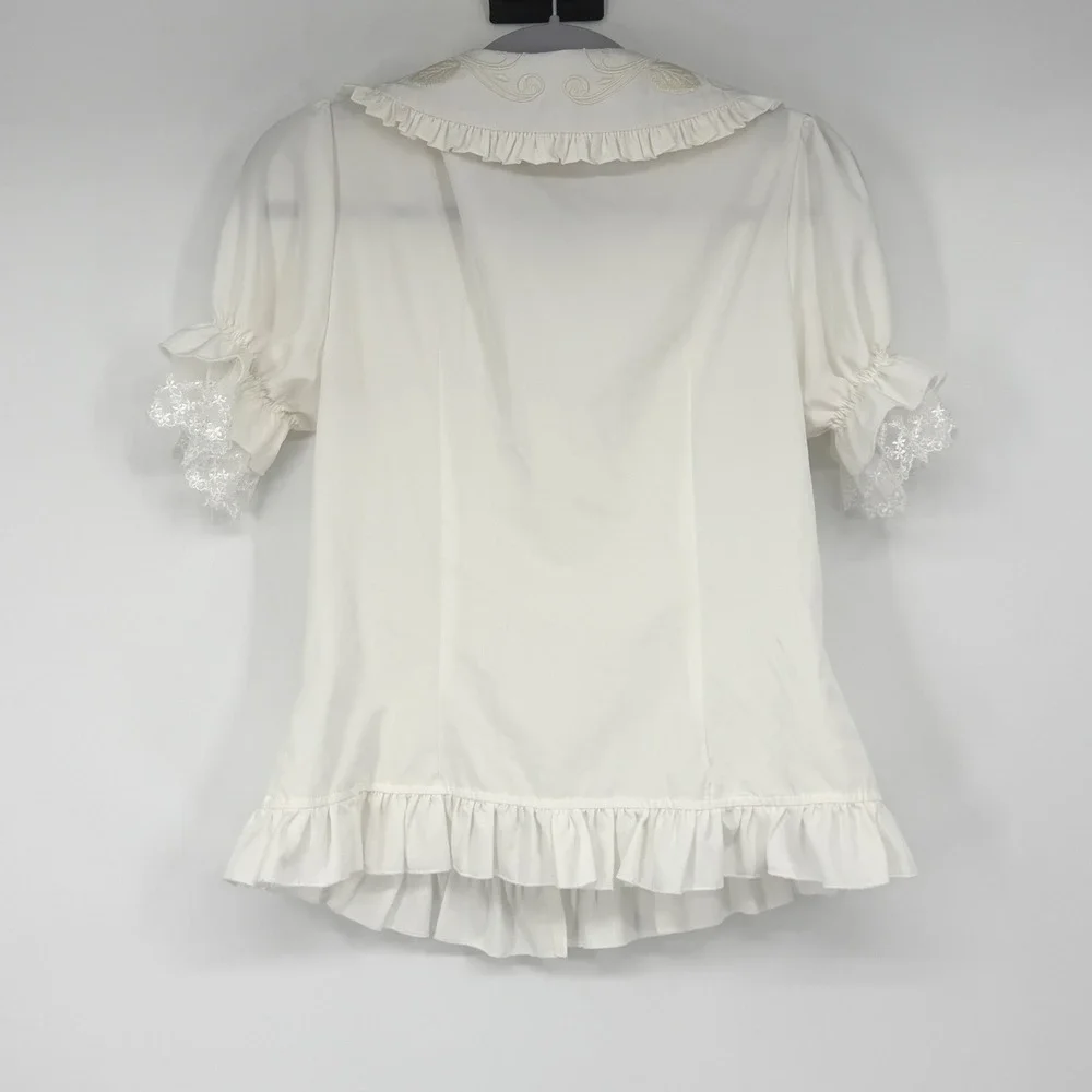 Lolitimes White Embroidered Peter Pan Collar Lace Ruffle Blouse Top Womens M - Picture 2 of 5